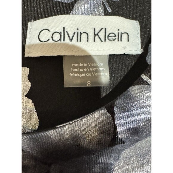 NWT Calvin Klein Sheath Dress Floral Flowers Black Silver Zipper Stretchy Size 8 - Picture 4 of 5